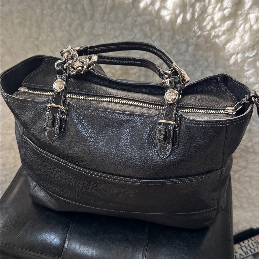 Coach Black Pebbled Leather Shoulder Satchel with Silver Hardware - Picture 2 of 7